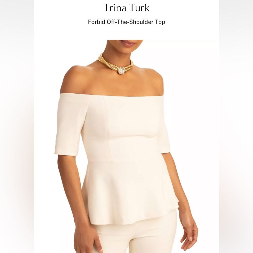 Cream crepe-like structured top by Trina Turk